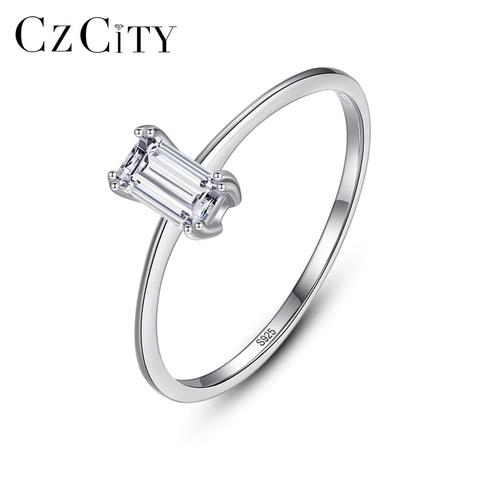 CZCITY Rectangle Cubic Zircon Rings for Women Pure 925 Sterling Silver Fine Statement Jewelry Dating Party Birthday Gifts SR635 ► Photo 1/6