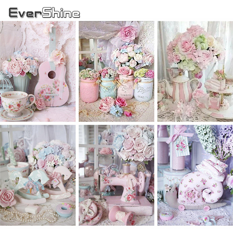Evershine Diamond Painting Flowers Cross Stitch Pink Crystal Mosaic Embroidery Rhinestone Pictures Home Decoration Crafts Kit ► Photo 1/6