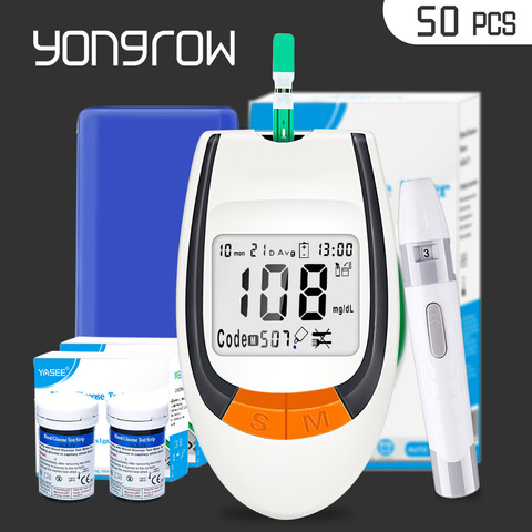 Yongrow meter 50pcs Test Strips Blood Glucose Meters Needles Lancets Sugar Monitor Collect Blood Glucometer mg/dl health care ► Photo 1/6