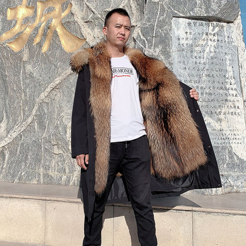 Muskrats Fur Jacket Parkas Real Raccoon Fur Coat Men Winter Warm Fashion Windproof Overcoat Classic Business Casual Outwear ► Photo 1/6