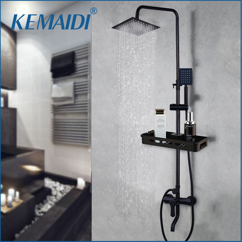 KEMAIDI Matte Black Rainfall Shower Faucet Set Single Lever Bathtub Shower Mixer Faucet & Storage Shelf  Shower Mixer Water Tap ► Photo 1/6