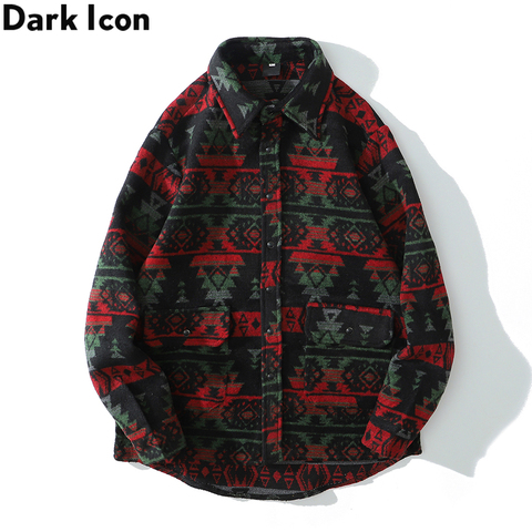 Dark Icon Geometric Thick Jackets Men Women Pockets Autumn Men's Shirt Jacket Vintage Shirts ► Photo 1/6