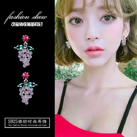 Crystal Grape Earrings Korean Version Needle Cute Short Fruit Earrings 100 Students Earrings ► Photo 1/6