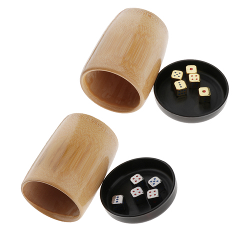 Professional Bamboo Wooden Dice Cup with 5Pcs 6 Sided Dice Dot Dices for Farkle Games ► Photo 1/6