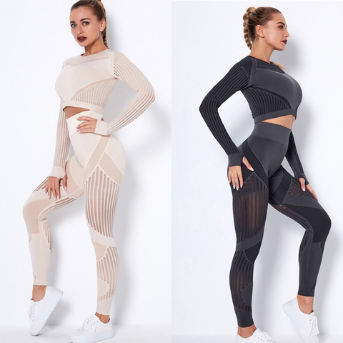 Workout Sets for Women 2 Piece Seamless Yoga Outfit Tracksuit High Waisted Yoga Leggings and Crop Top Gym Clothes Set ► Photo 1/6
