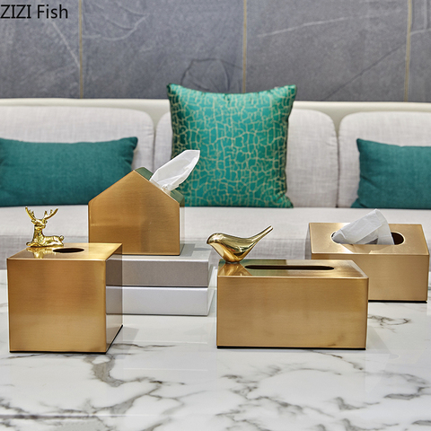 European Luxury Brass Color Tissue Box Creative Geometric Animal Seat Type Storage Tissue Canister Living Room Modern Home Decor ► Photo 1/6
