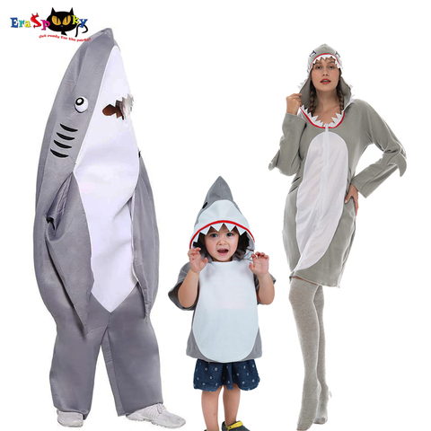 Eraspooky 2022 Funny Gray Shark Cosplay Kids Adult  Halloween Costume For Adult Sharks Christmast Party Family Group Fancy Dress ► Photo 1/6