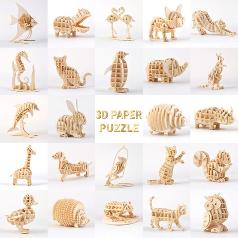 Laser Cutting 3D Wooden Puzzle Toys Small Animals Marine Organism Assembly Wood Model Kits Desk Decoration Puzzle Toys For Kids ► Photo 1/6