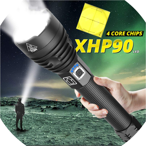 T20 Super Bright XHP90/XHP70 LED Flashlight High Lumens Zoomable Rechargeable Power Display Powerful Torch 26650 Handheld Light ► Photo 1/6