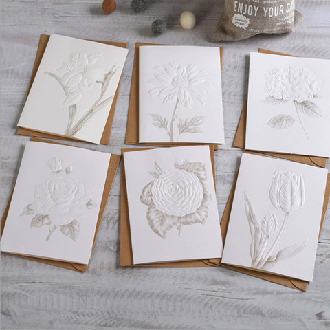 6pcs/set White Color Flower Greeting Card with Envelopes Pop Up Best Wishes Blank Thank You Gift Cards Invitations ► Photo 1/1