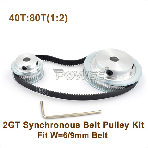 POWGE 40 Teeth 80 Teeth GT2 Timing Belt Pulley Kit 1:2 Speed Ratio 40T:80T 2M/2GT Reduction Pulley For W=6/9mm 300-2GT Belt ► Photo 1/6