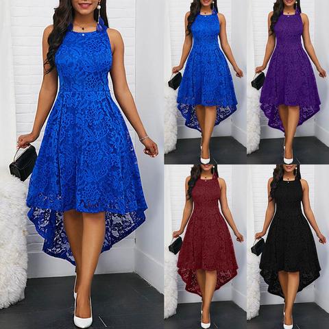 Floral Lace Women Solid Color Sleeveless Irregular Hem Formal Party Midi Dress ► Photo 1/6