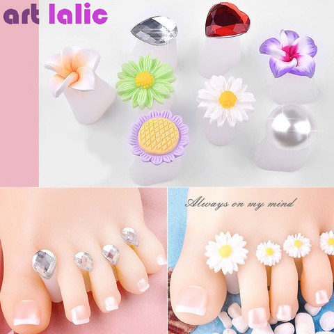 8 Pcs/Pack Toe Separator Cute Soft Silicone Toes Lock Tools Daisy Heart Shaped Rhinestones Nail Art 2022 Japanese Style ► Photo 1/6