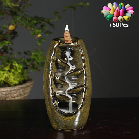 Matcha Color Green Censer Waterfall Incense Burner Ceramic Incense Holder Backflow Incense Fountain ► Photo 1/6