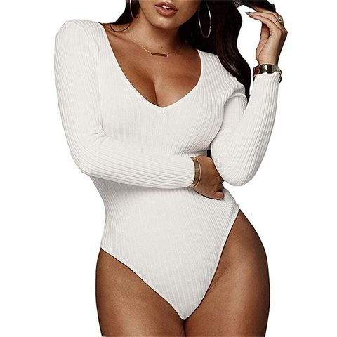 One-piece Bodycon Black White Bodysuit Sexy Women Rompers Club Skinny Body Tops Ribbed Knitted Sexy Bodysuit Overalls M0075 ► Photo 1/6