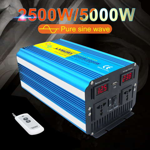 5000W Peak Double LED Display12V/24VDC to220V- 240V AC Pure Sine Wave power inverter with wireless remote control Double Socket ► Photo 1/6