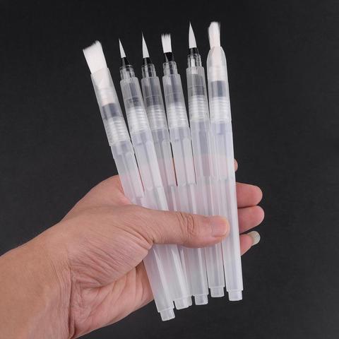 6Pcs Set Watercolor Brush Pen Nylon Hair Refillable Water Color