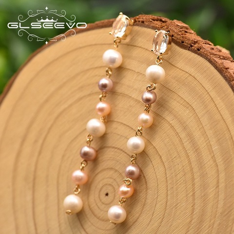 GLSEEVO High Quality Fresh Water Pearl Long Minimalist Earrings For Women Girl Birthday Party Original Design Jewellery GE0839 ► Photo 1/5