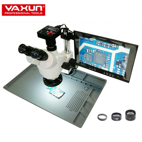 3.5x--90x zoom YAXUN AK33 trinocular microscope set ,41MP FHD HDMI camera with 48 by 32 big base ,with 10 inch 1080p LCD Monitor ► Photo 1/5