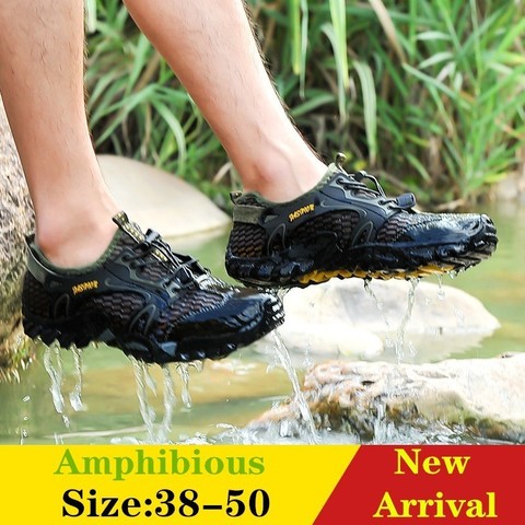 Men Amphibious Shoes Rock Reef Fishing Non-slip Sea River Stream Wading Mesh Sneakers Outdoor Rubber Sole Large Size Hiking Cool ► Photo 1/6