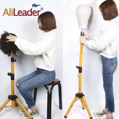 Alileader 2022 New Adjustable Mannequin Head Tripod Black Gold 125 Cm Canvas Mannequin Head Wig Stand Tripod Wig Making Kit штат ► Photo 1/6