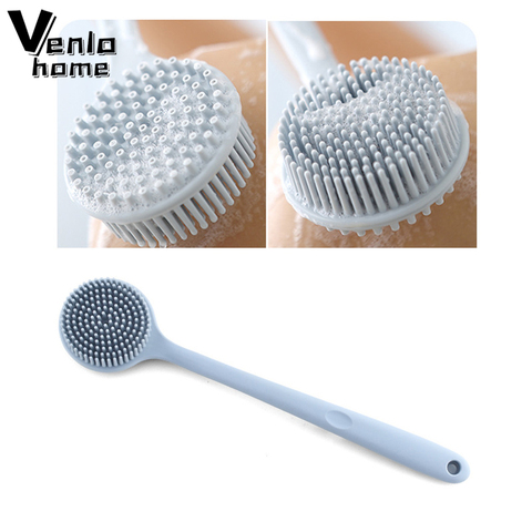 Venlohome Double-sided Shower Body Brush Silicone Bath Brush Long Handle Anti-slip Bathroom Wash Brush Bathing Massage Back Soft ► Photo 1/6