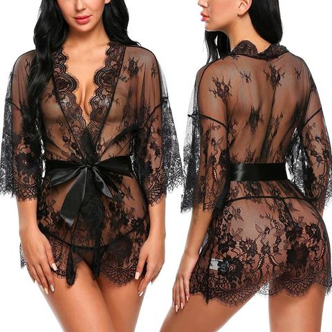 NEW 2022 Sexy Women  Lace Night Dress Sleepwear Nightgown Bandage Deep V G-String See Through Sheer Valentine's Day ► Photo 1/5