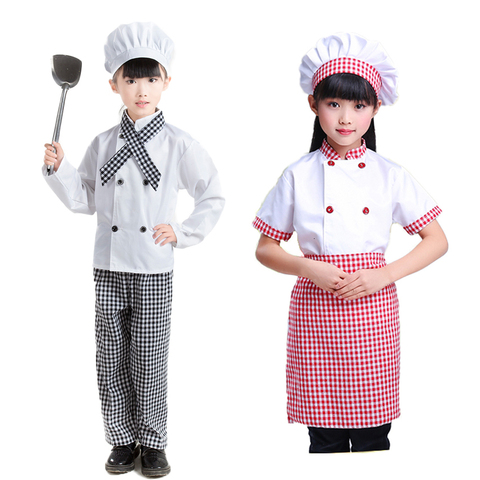 Kids Chef Jacket Plaid Trousers Cook Uniform Food Service Halloween Carnival Cosplay Costumes for Children Girls ► Photo 1/6