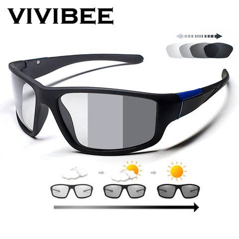 VIVIBEE Men Photochromic Sunglasses Matte Black Sports Goggles