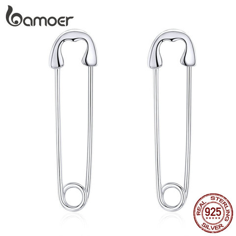 bamoer Authentic 925 Sterling Silver Happy paper clip Stud Earrrings for Women Retro Jewelry earring Bijoux SCE695-A ► Photo 1/6