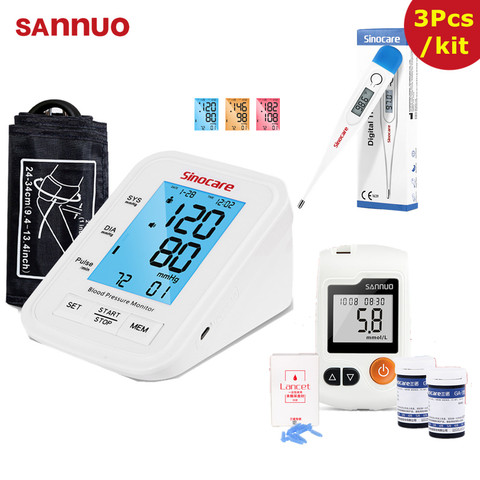 Sannuo Blood Pressure Monitor GA-3 ga 3 Blood Glucose Meter Thermometer Test Strips Diabeter Monitor 3 Color LCD Display ► Photo 1/6