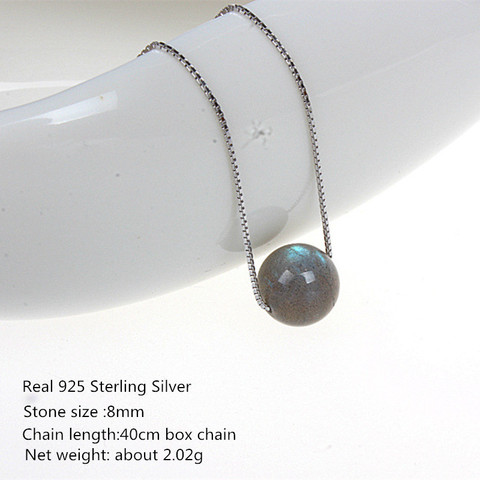 Buyee 925 Sterling Siver Necklaces Chain Women 8mm Natural Moonlight Labradorite Bead Necklace for Women Fashion Party Jewelry ► Photo 1/6