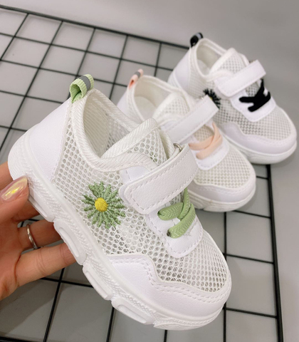 girls shoes tennis sporty running shoe white small daisy flowers Children's sports shoes little kids sneakers gym shose 2022 new ► Photo 1/6