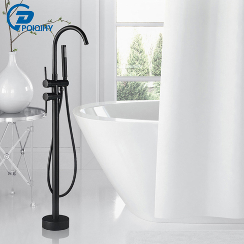 Black Bronze Floor Mounted Bathtub Shower Faucet Multi-Colored Dual handle free standing Crane Swivel Spout  Hot Cold Mixer Tap ► Photo 1/6