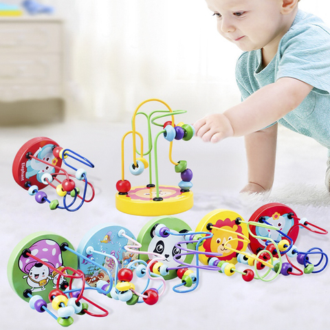 Montessori Wooden Toys Wooden Circles Bead Wire Maze Roller Coaster Educational Wood Puzzles Boys Girls Kid Toy 6+ Months ► Photo 1/6