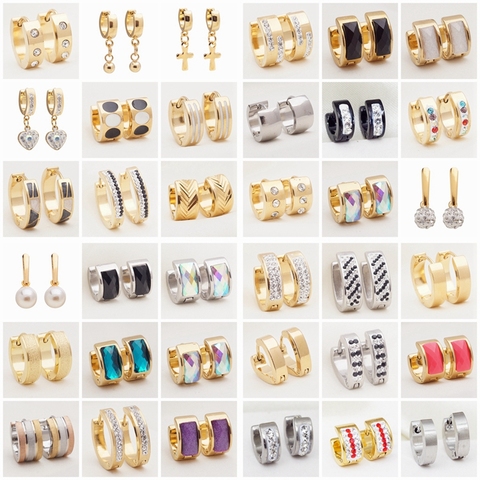 Yunkingdom 36 Pairs/lot Punk Style Stainless Steel Circle Samll Hoop Earrings for Women Men Wholesale Jewelry ► Photo 1/6
