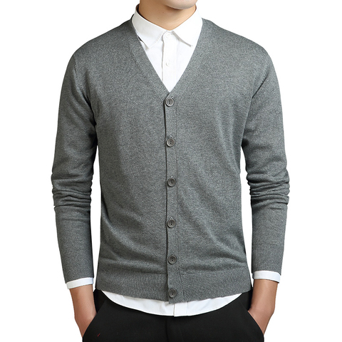 Grey Cardigans Men Cotton Sweater Long Sleeve Mens V-Neck Sweaters Loose Solid Button Tops Fit Knitting Casual Style Clothing ► Photo 1/6