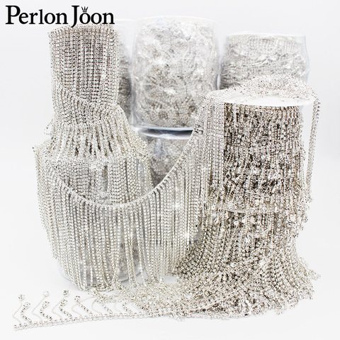 5yards/lot Sell Well Long fringe rhinestone trim silver Drop pendant tassel crystal decorative metal chain clothing accessories ► Photo 1/6