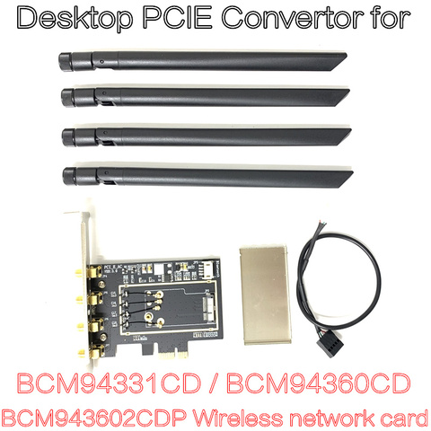 BCM94331 BCM94360CD BCM943602CDP WLAN card to desktop PCI-E PCIe PCI Express 1X 16X converter adapter for Apple WIFI card ► Photo 1/2