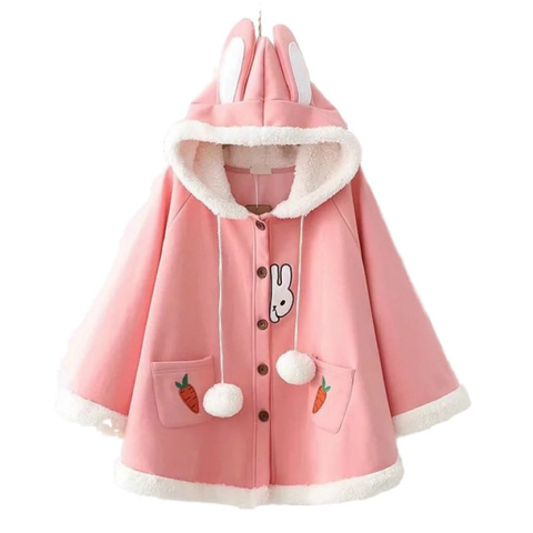 Cartoon Embroidery Hooded Jacket Women 2022 Winter Long Sleeve Single Breasted Thick Coat With Ears On Hood For Teenage Girls ► Photo 1/6