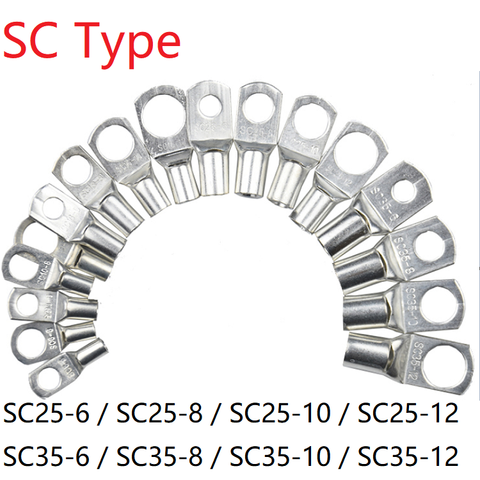 5pc SC Type Wire Nose Terminal SC25 SC35 Bare Copper Battery Block Lugs Hole ID 6mm 8mm 10mm 12mm Crimp DTGA Cable End Connector ► Photo 1/6