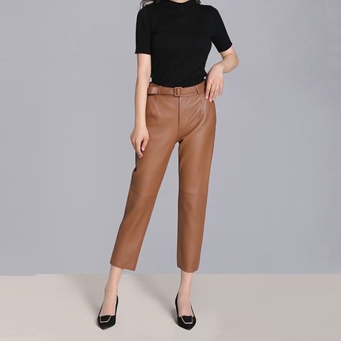 Genuine leather pants women high waist 2022 autumn and winter korean style streetwear trousers women WY20021 ► Photo 1/6