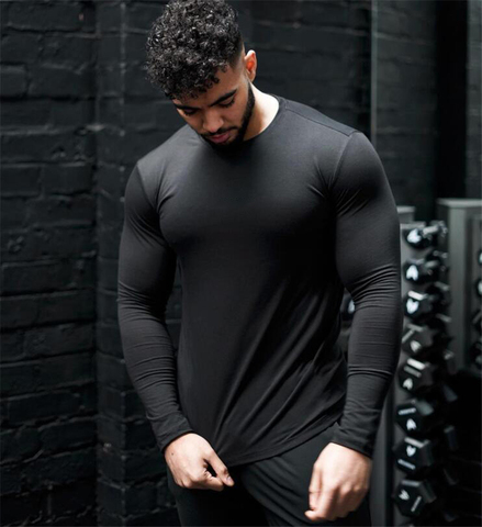 Plain Cotton Fitness Long Sleeve T Shirt Men 2022 Spring Autumn Slim Fit T-Shirt Man O-neck Tee Shirt Gym Bodybuilding Tshirt ► Photo 1/6