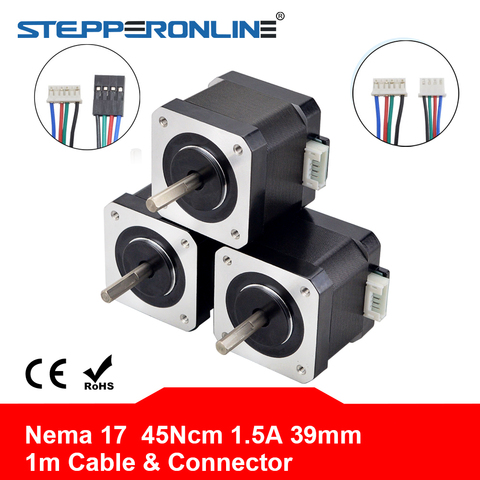 STEPPERERONLINE 3PCS Nema 17 Stepper Motor 39mm 42motor 17hs4401 45Ncm(63.74oz.in) 1.5A Step Motor 4-lead for CNC 3D Printer ► Photo 1/6