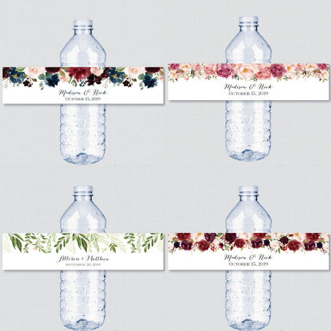 24 Pieces, Custom Personalized Floral Wedding Water Bottle Labels, Stickers, Birthday, Anniversary, Bride Show, Graduation ► Photo 1/2