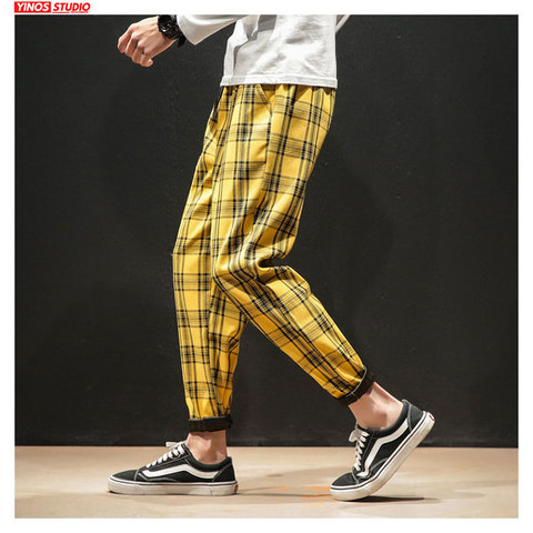 Dropshipping Japanese Streerwear Men Plaid Pants 2022 Autumn