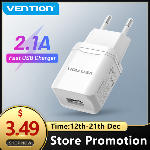 Vention USB Charger 5V 2.1A Fast USB Wall Charger EU Adapter for iPhone 11 Pro X 8 Huawei Samsung S8 Xiaomi Mobile Phone Charger ► Photo 1/6