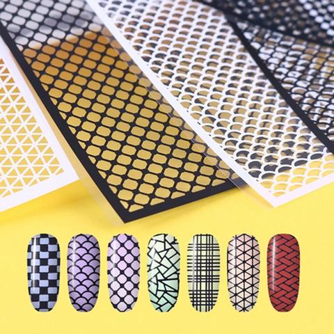 1pcs Fish Scale Nail Sticker Nail Art Adhesive Decals Net Line Geometry Hollow Designs 3D Manicure Decor Wraps ► Photo 1/6