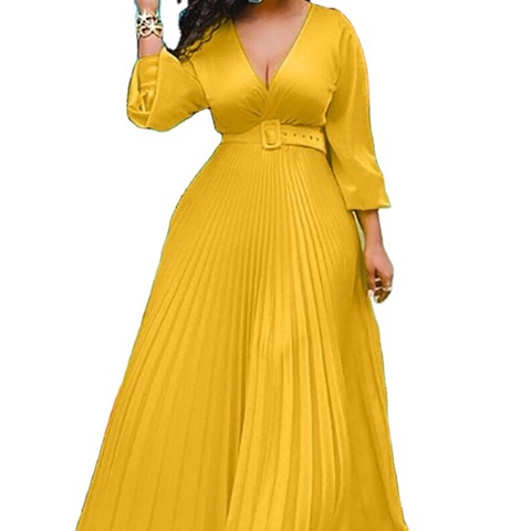 Birthday Maxi Dresses for Women Party Pleated Dress Long Sleeve High Waist Elegant Chiffon Vintage Dress Wholesale Dropshipping ► Photo 1/6