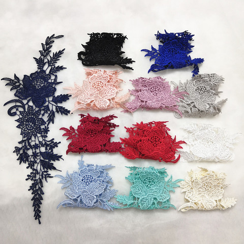 2Pcs=1Pair Vintage Colors Flower Embroidery Lace Appliqued Fabric Jacquard Ribbon Lace Fabric Sewing Trims Patch Scrapbooking ► Photo 1/6